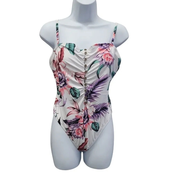 Jessica Simpson  Floral-Print Button One-Piece Swimsuit - Picture 3 of 8